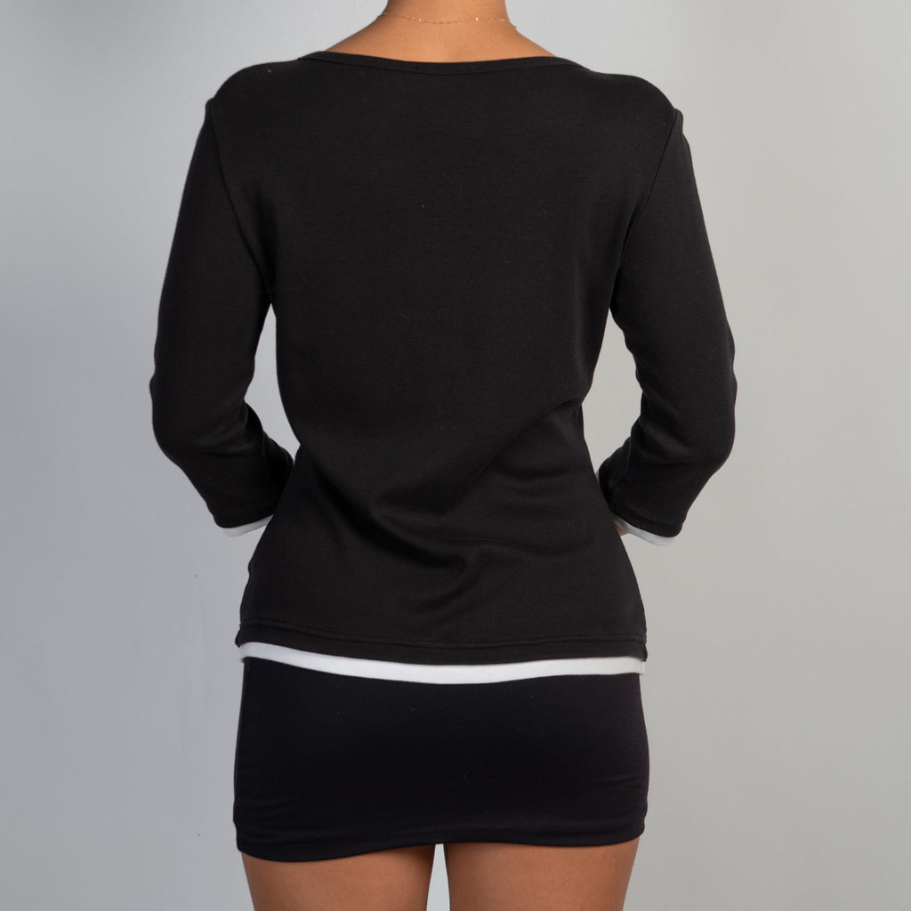 BLACK PIN TUCK HENLEY TOP