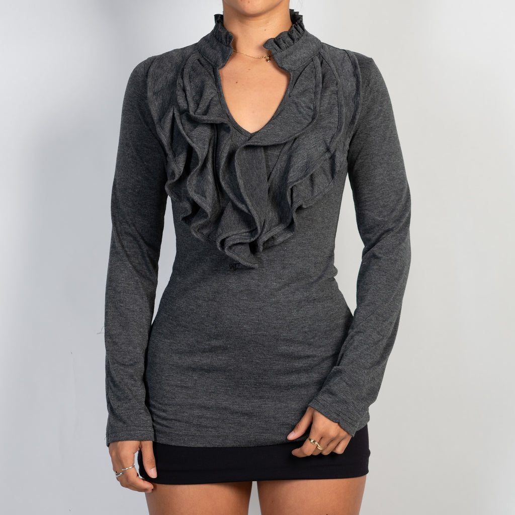 GREY RUFFLE BLOUSE