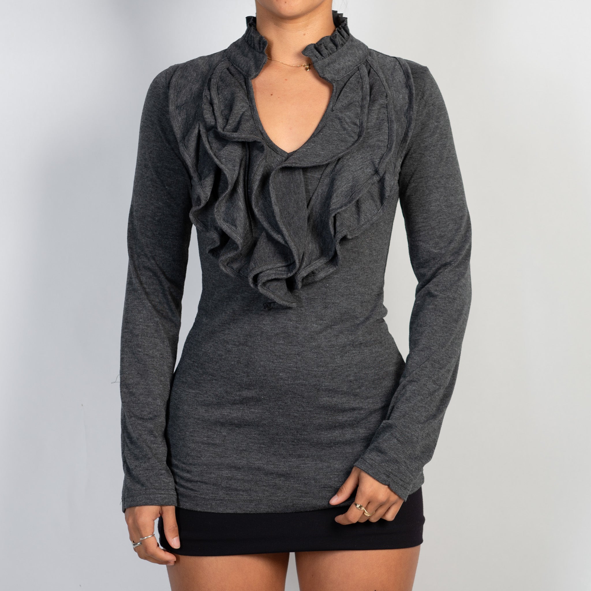 GREY RUFFLE BLOUSE