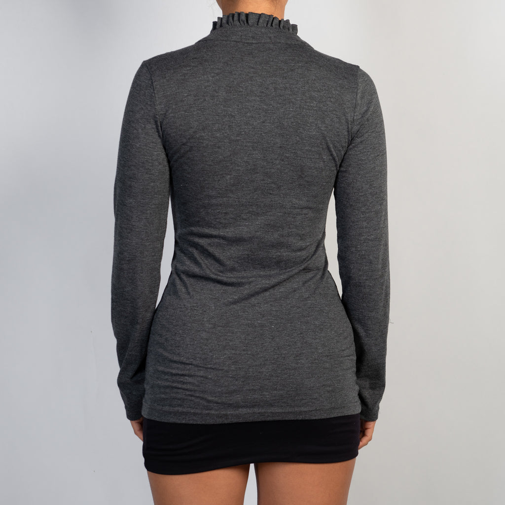 GREY RUFFLE BLOUSE