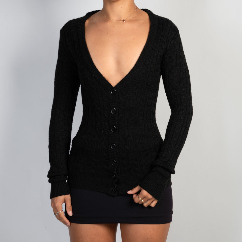 BLACK RIB LONGLINE CARDIGAN