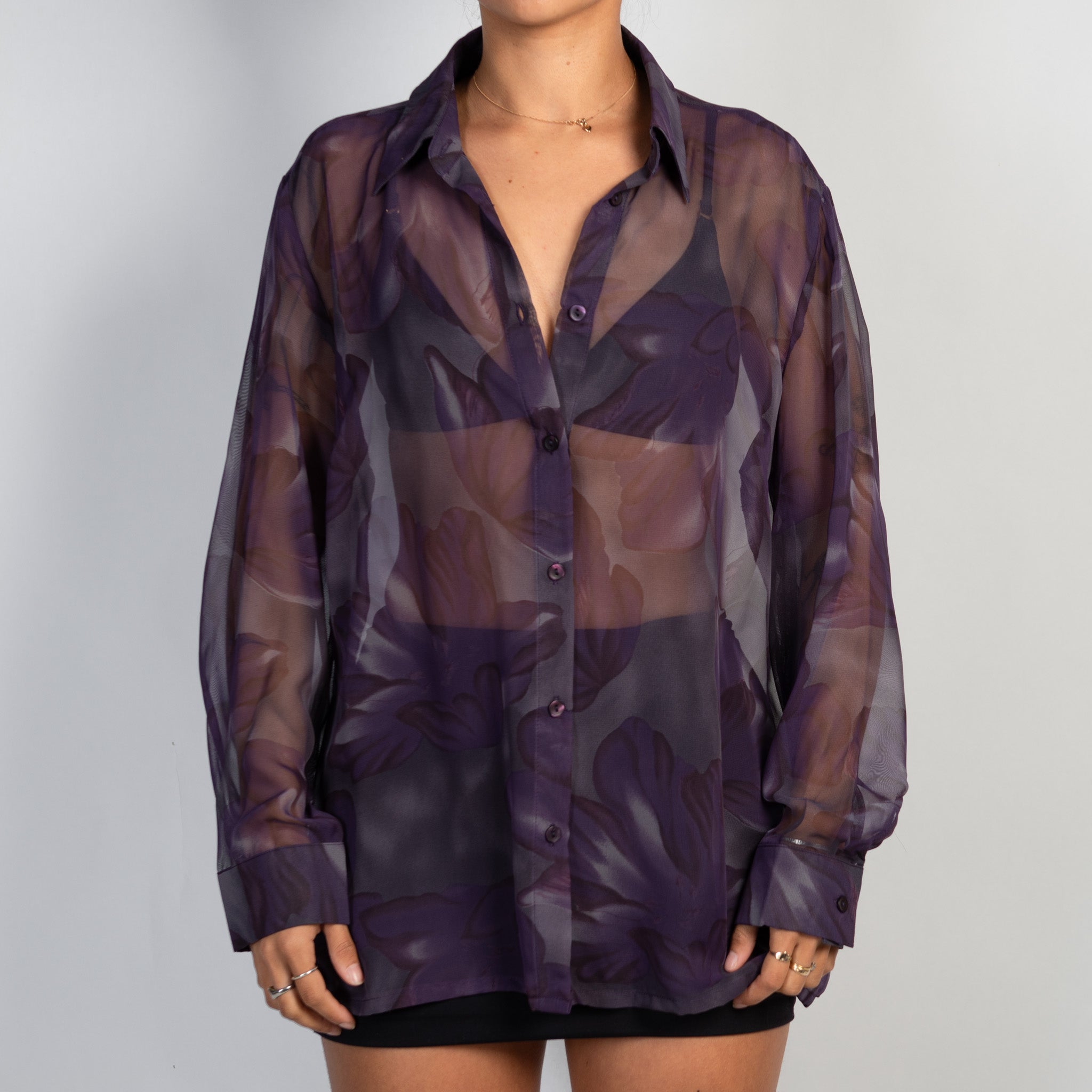 SHEER PURPLE FLORAL BLOUSE