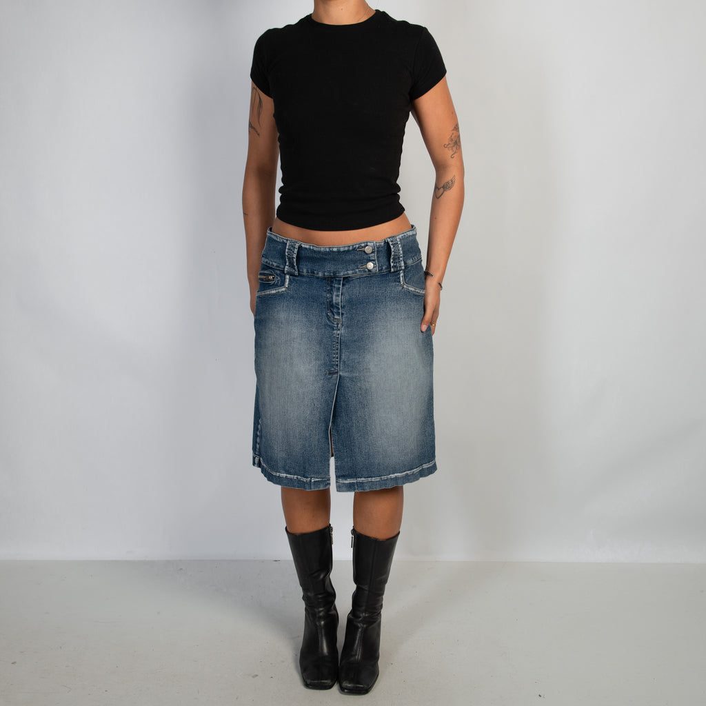 DENIM STRETCH MIDI SKIRT