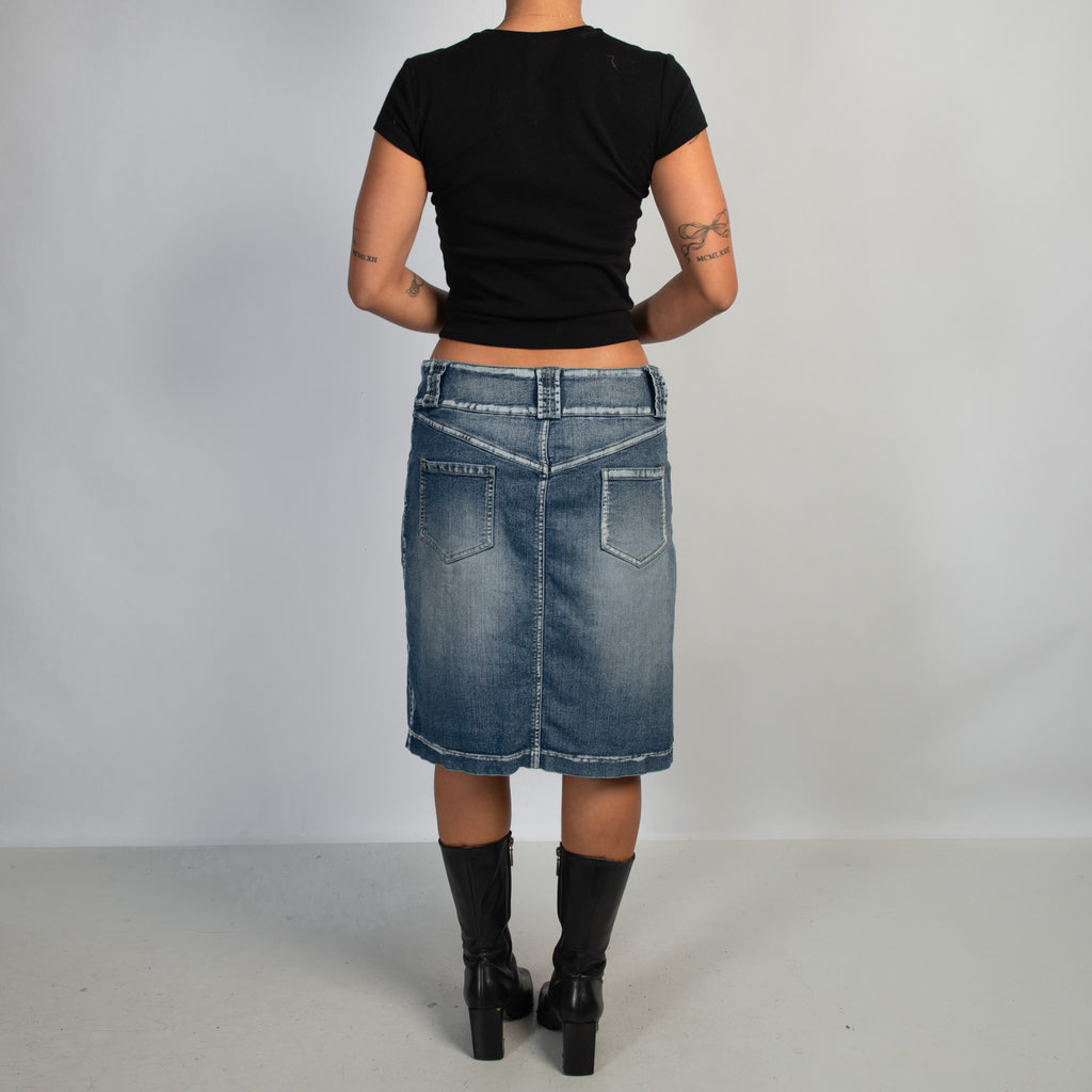 DENIM STRETCH MIDI SKIRT
