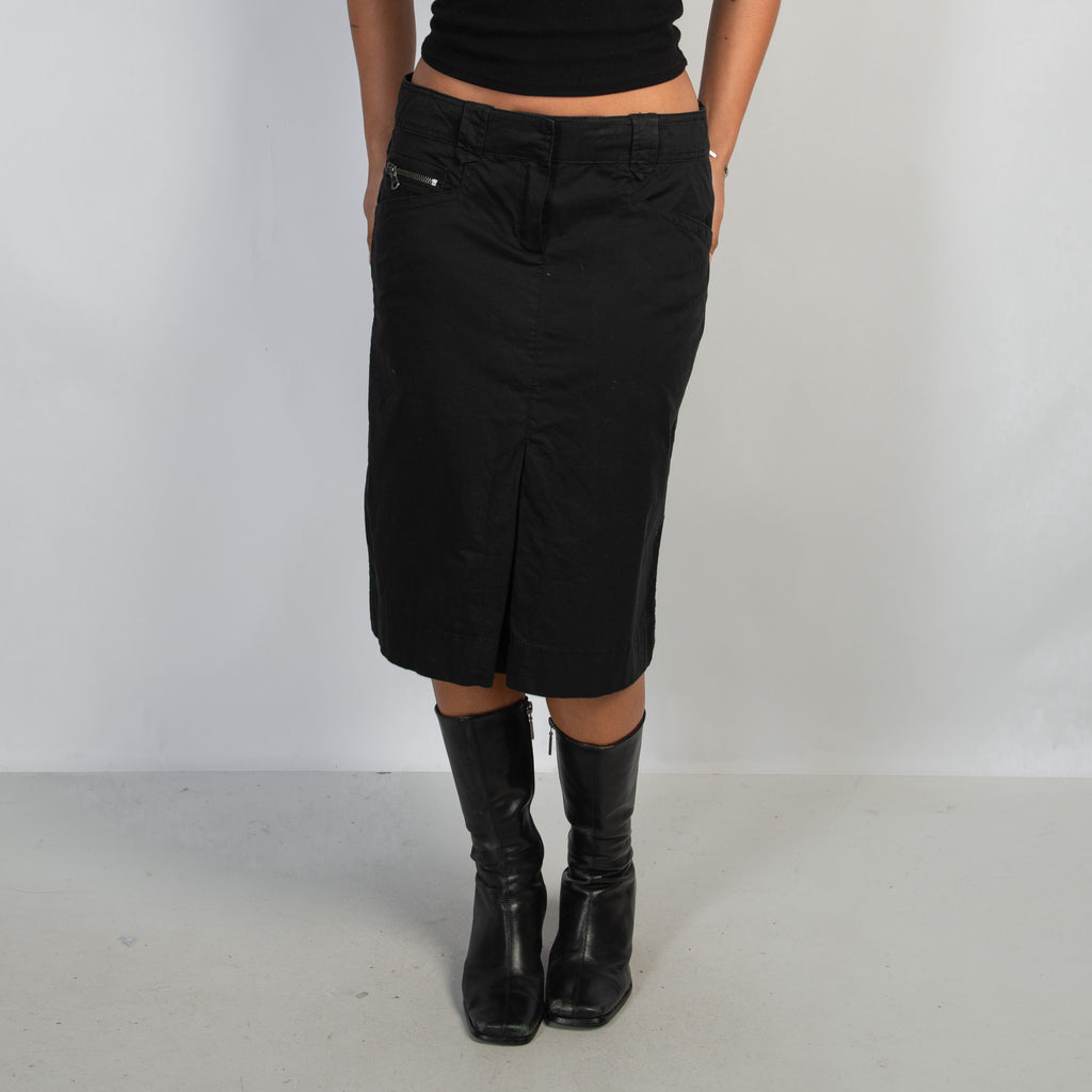 BLACK CARGO MIDI SKIRT