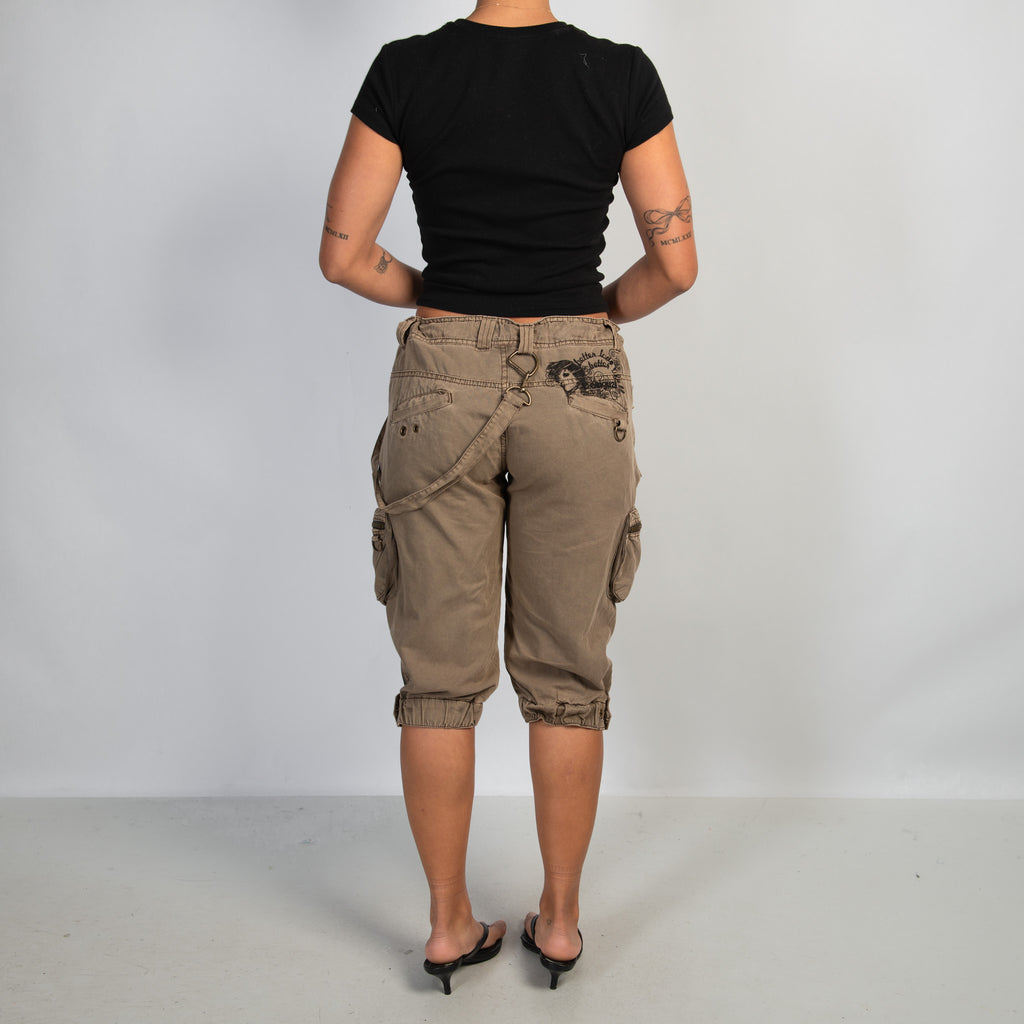 KHAKI CROP CARGO PANTS