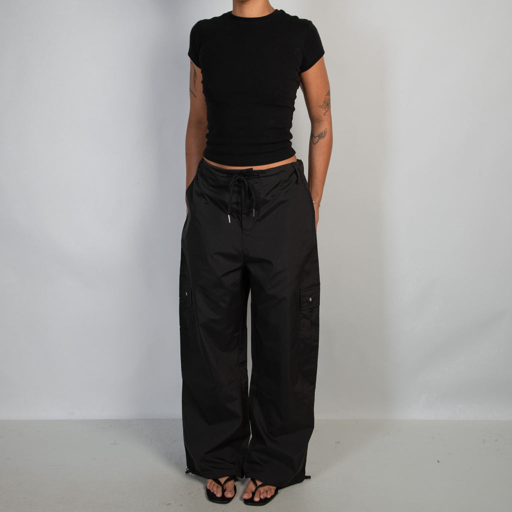 BLACK DRAWSTRING CARGO PANTS