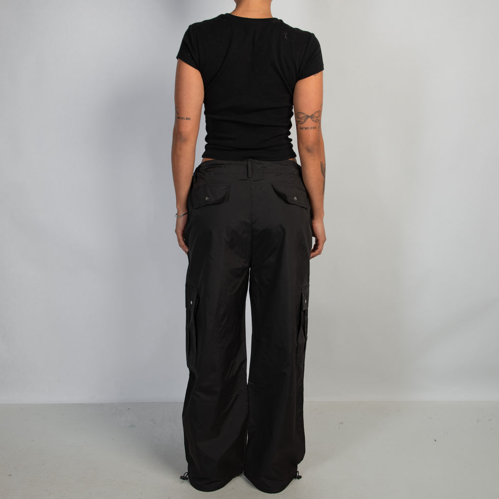 BLACK DRAWSTRING CARGO PANTS
