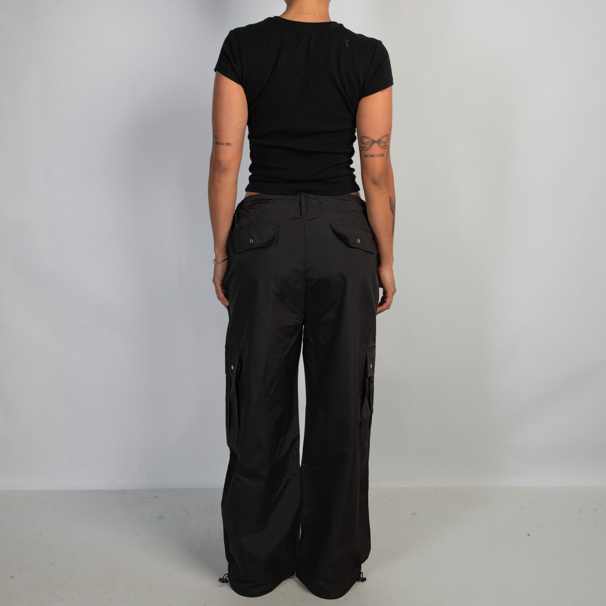 BLACK DRAWSTRING CARGO PANTS