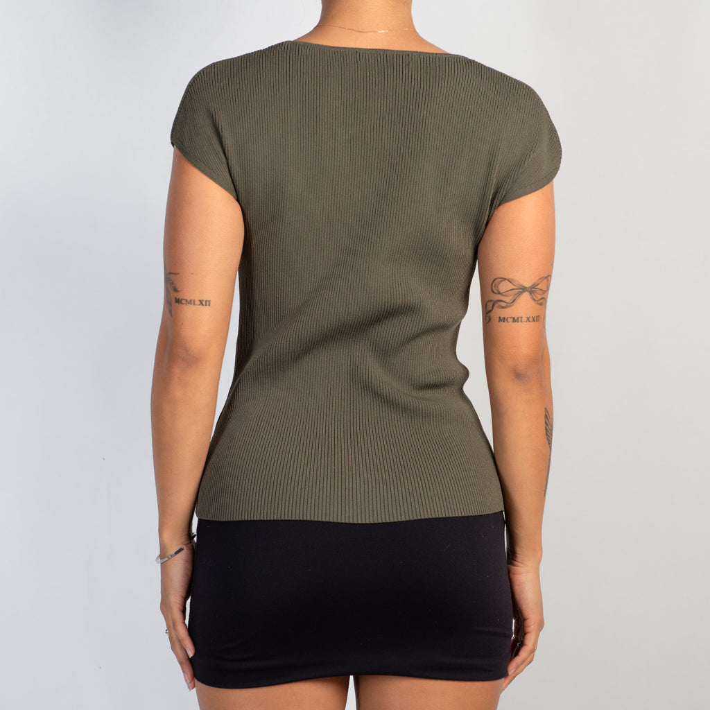 RIBBED KHAKI TOP