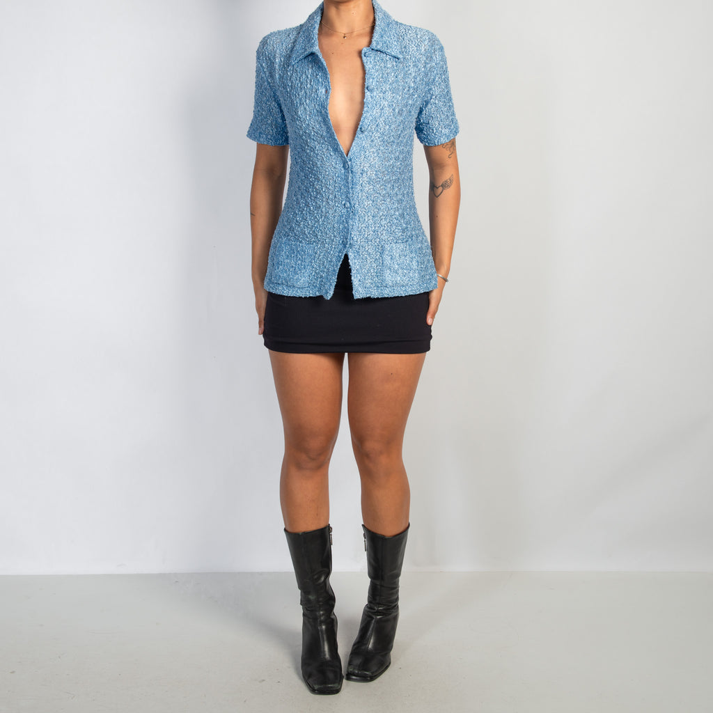 BLUE TEXTURED BLOUSE