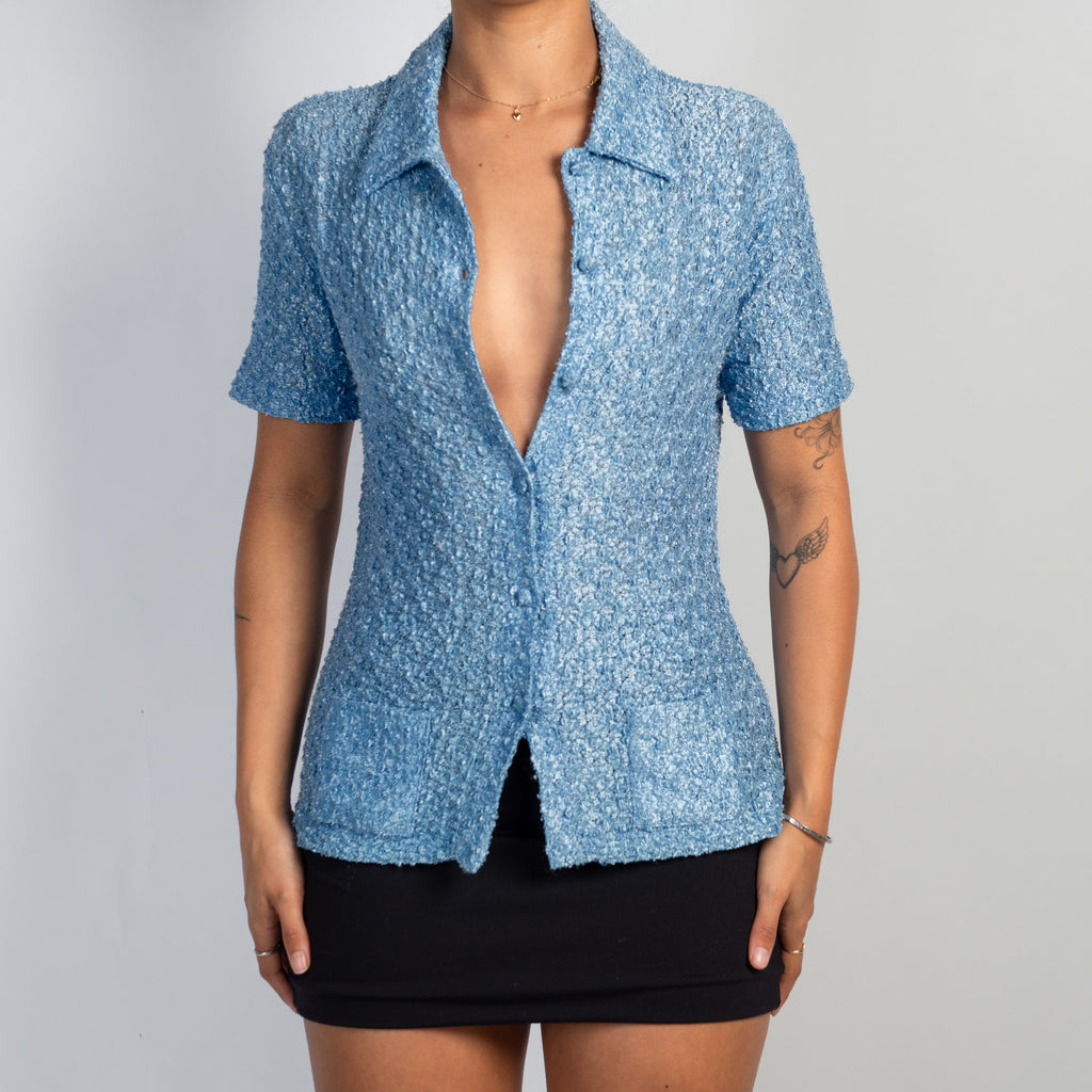 BLUE TEXTURED BLOUSE