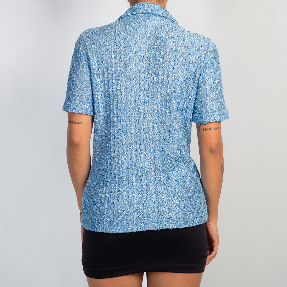 BLUE TEXTURED BLOUSE