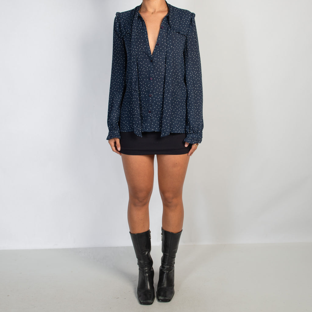 NAVY POLKA DOT BLOUSE