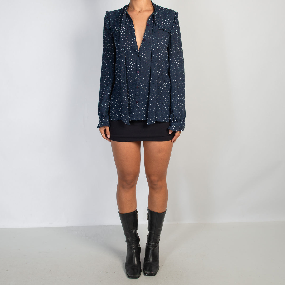 NAVY POLKA DOT BLOUSE