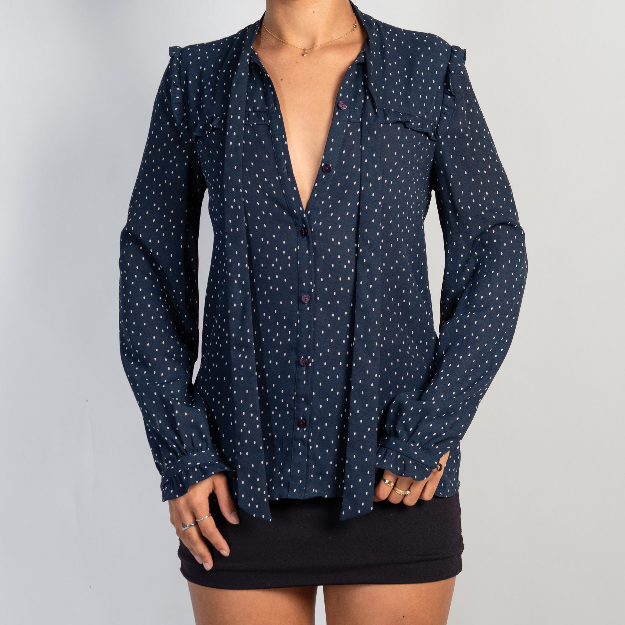 NAVY POLKA DOT BLOUSE