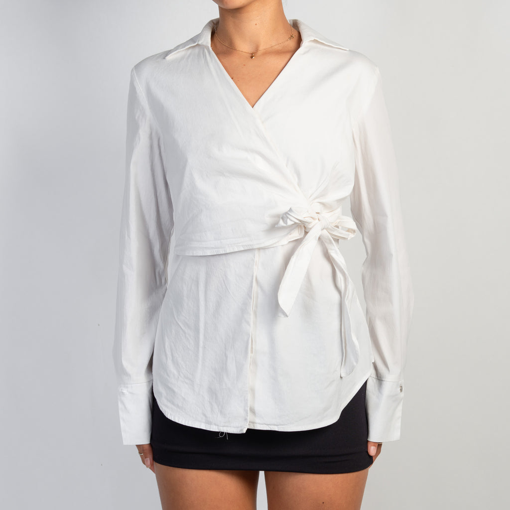 WHITE TIE FRONT BLOUSE
