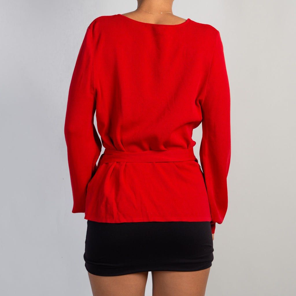 RED KNIT WRAP TOP