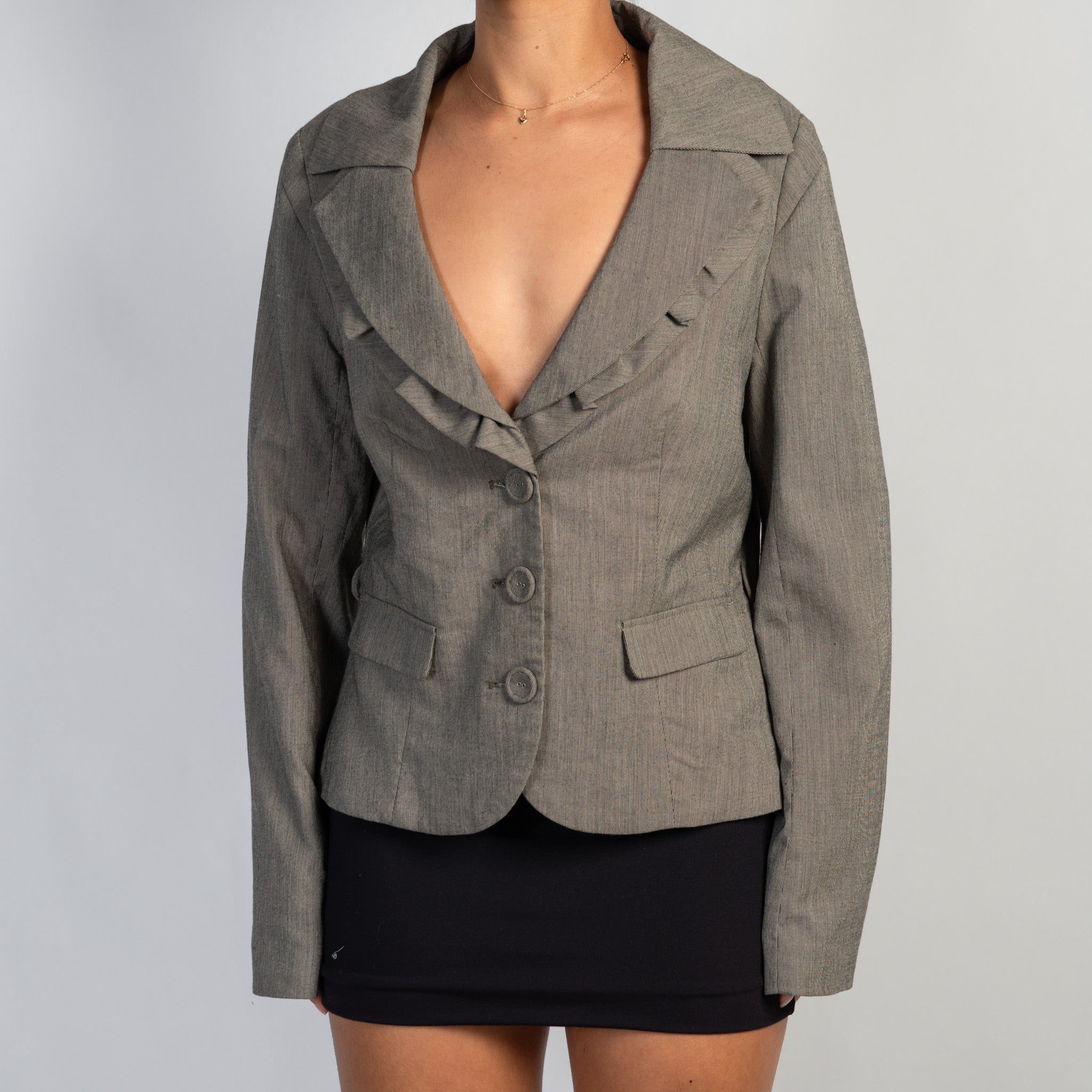 GREY RUFFLE BLAZER