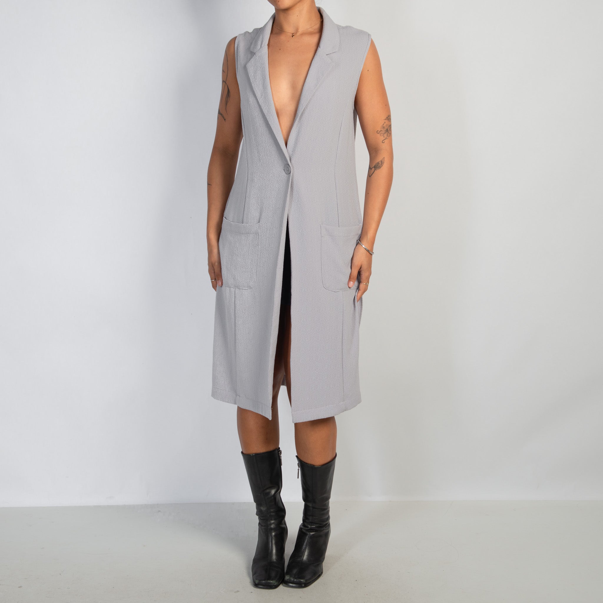 GREY LONGLINE VEST TOP