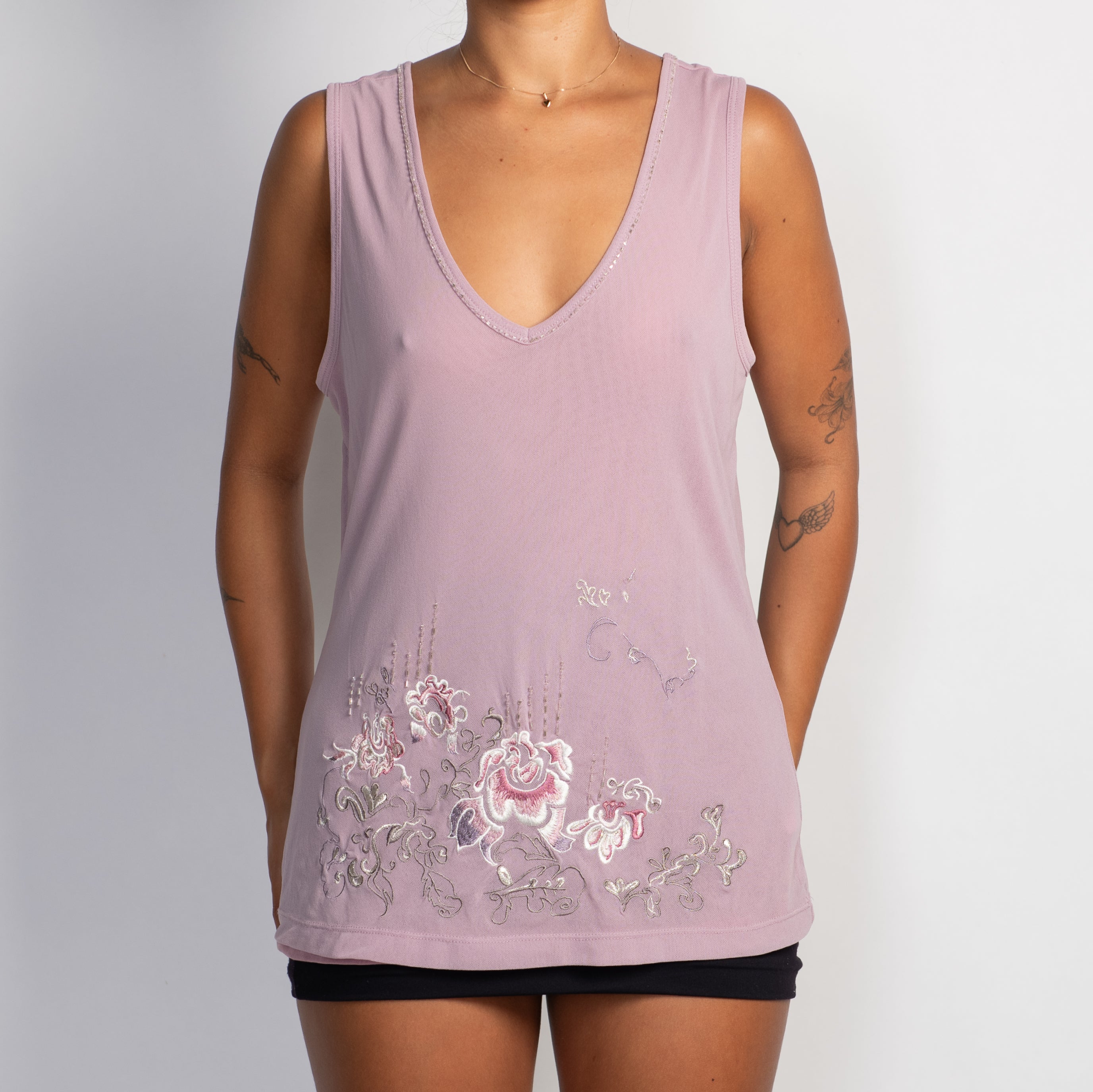 MAUVE MESH EMBROIDERED TOP