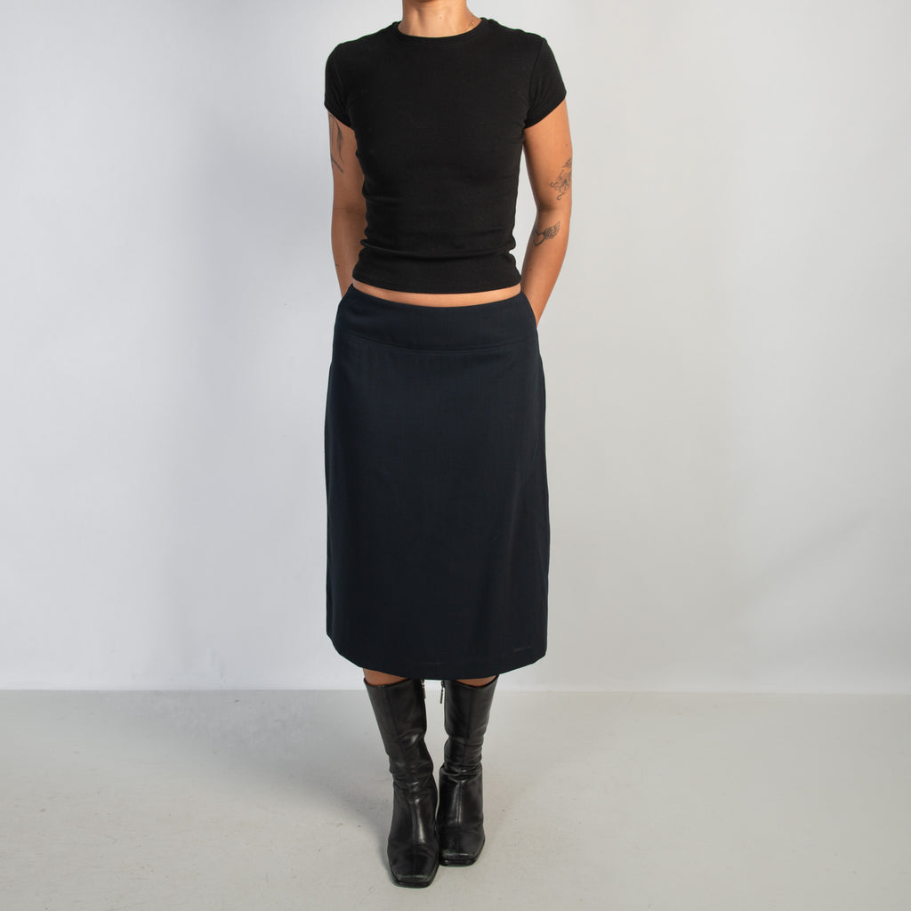 NAVY WOOL MIDI SKIRT
