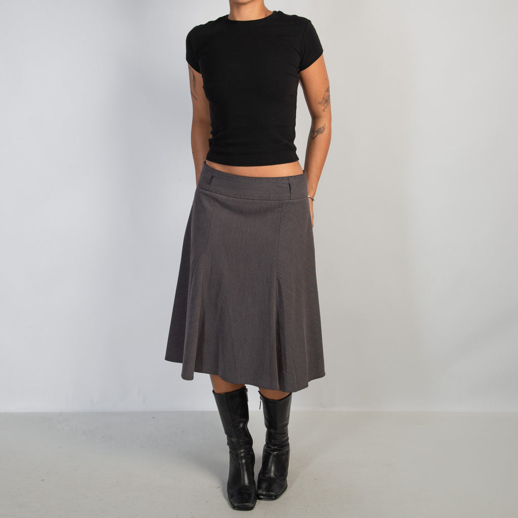 GREY FLARED MIDI SKIRT