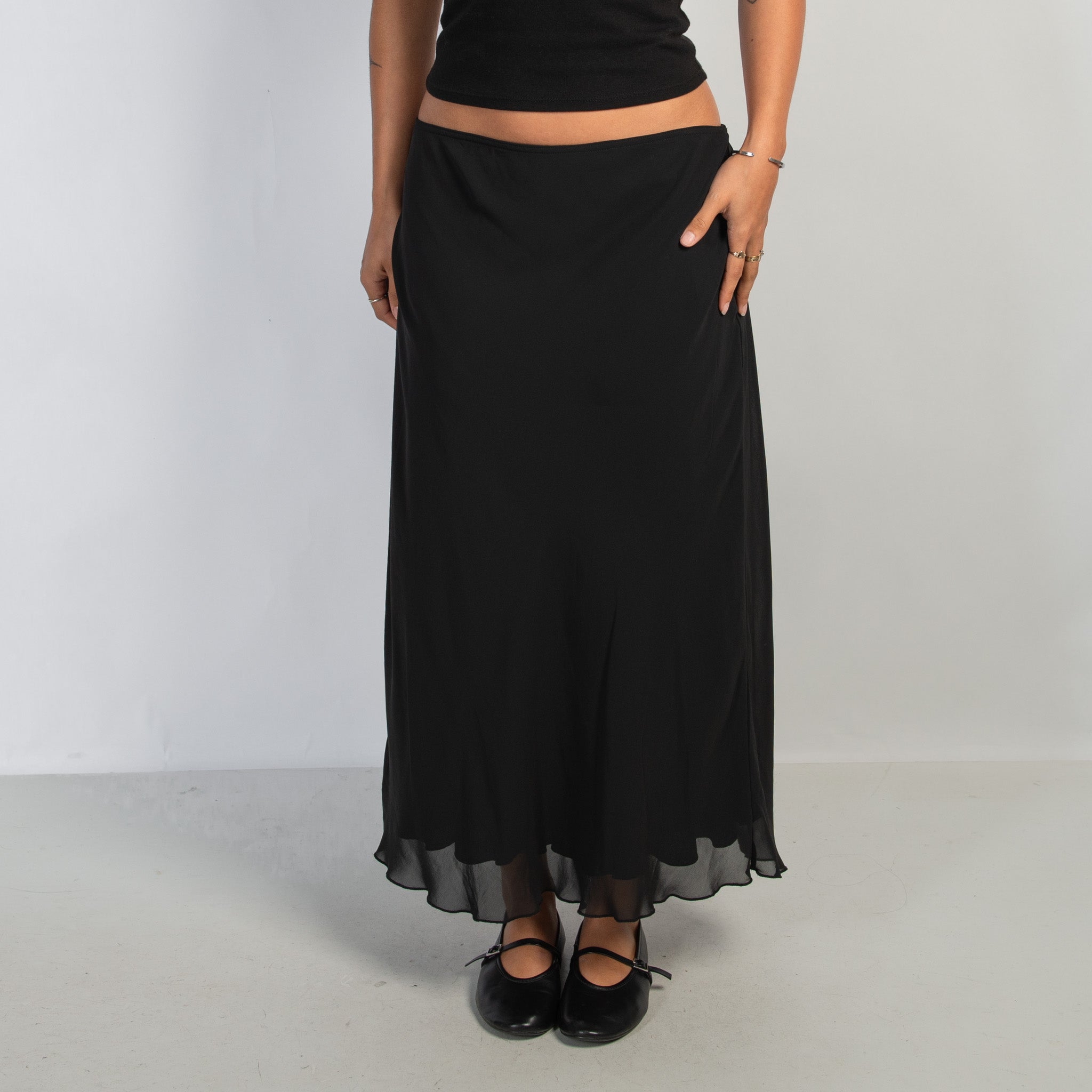 BLACK SLIP MAXI SKIRT