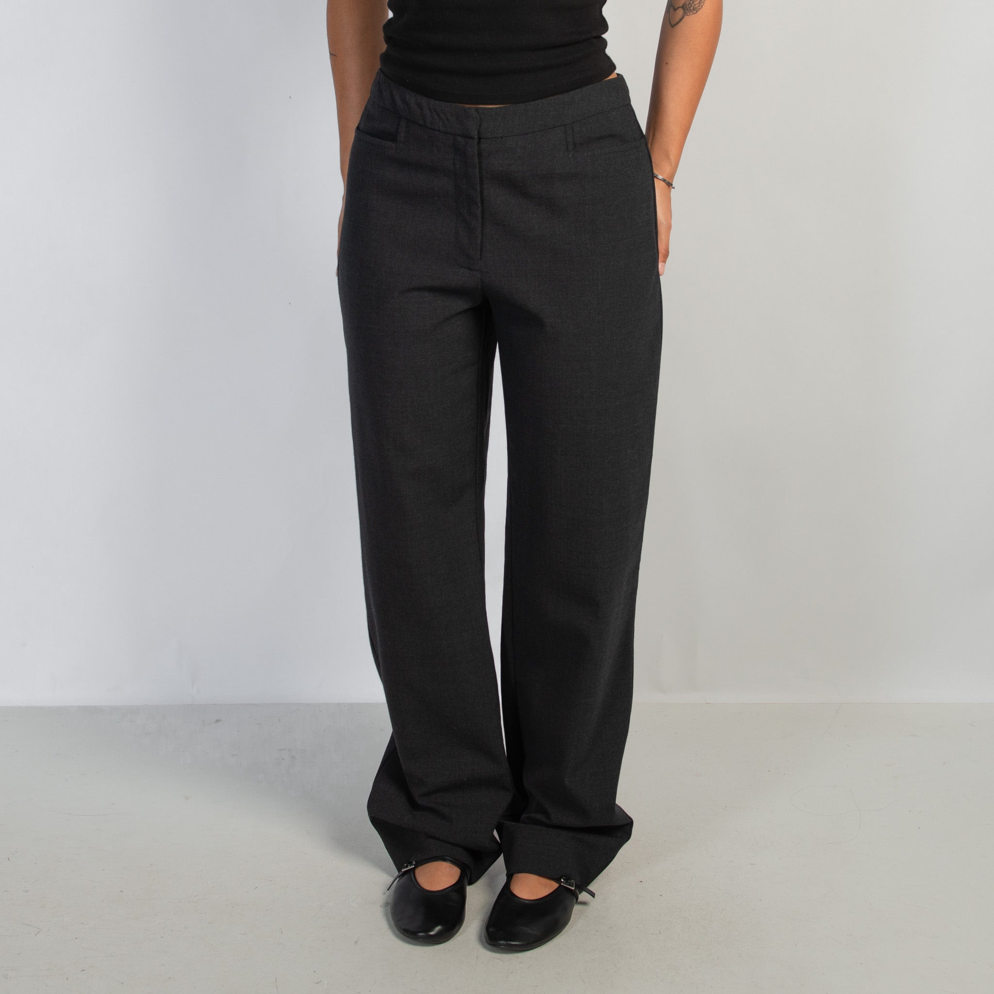 WOOL STRAIGHT LEG TROUSERS