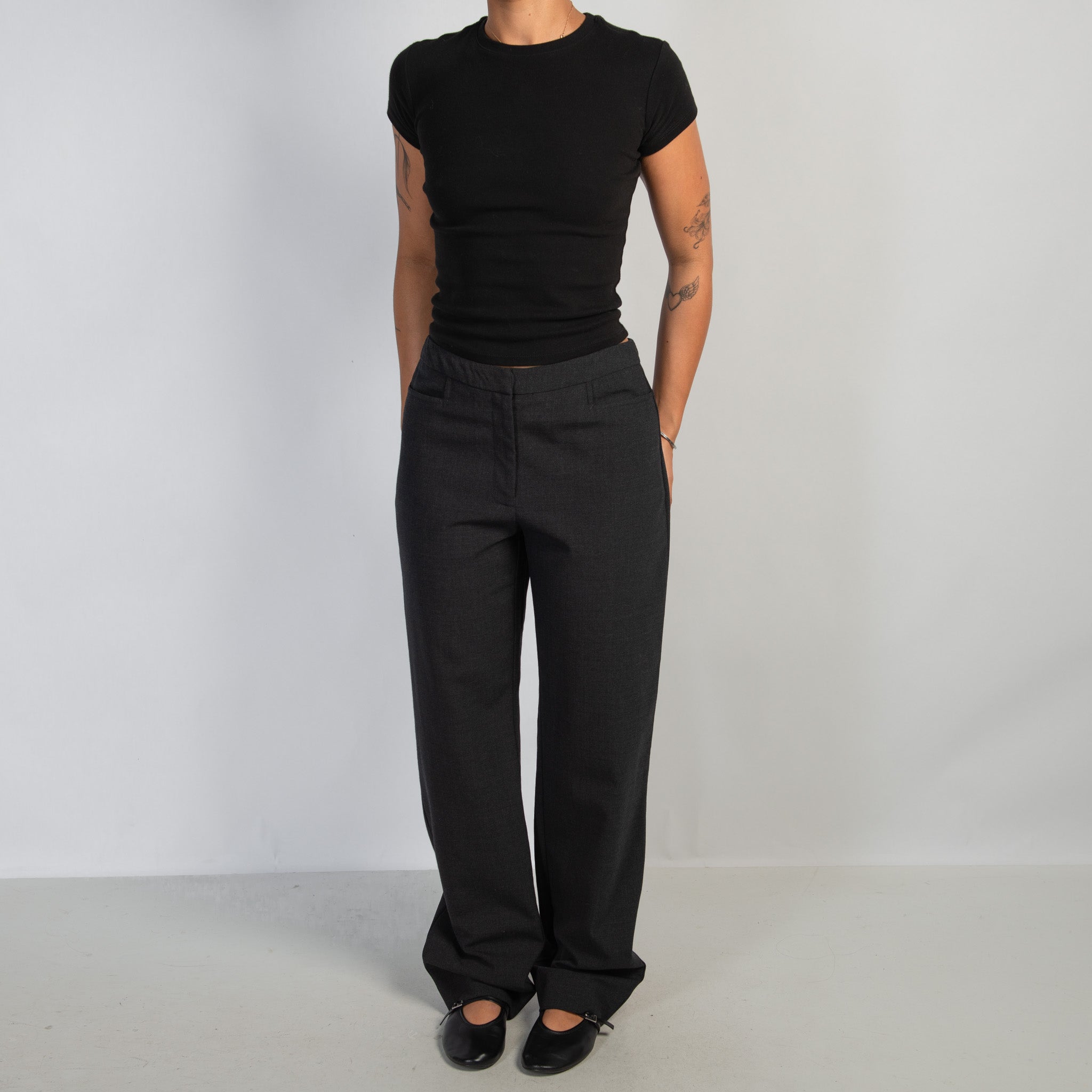 WOOL STRAIGHT LEG TROUSERS