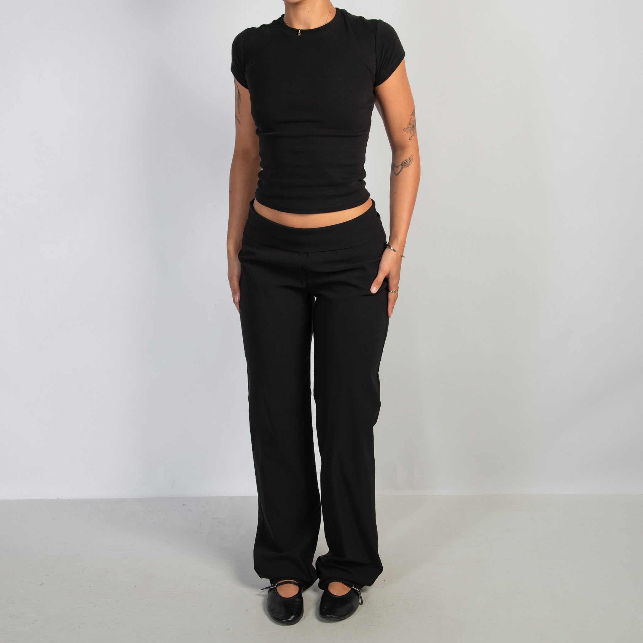 BLACK FOLD OVER TROUSERS