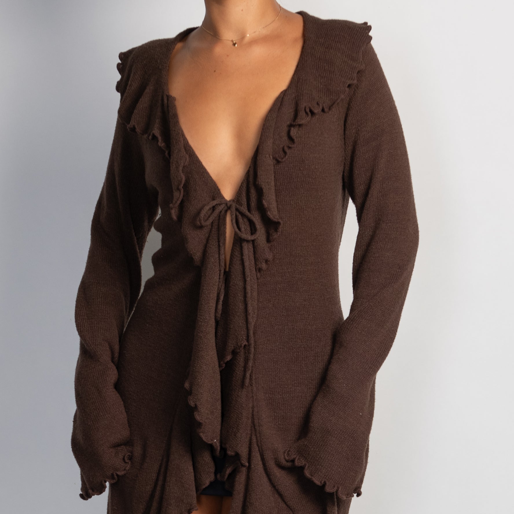 BROWN LONGLINE CARDIGAN