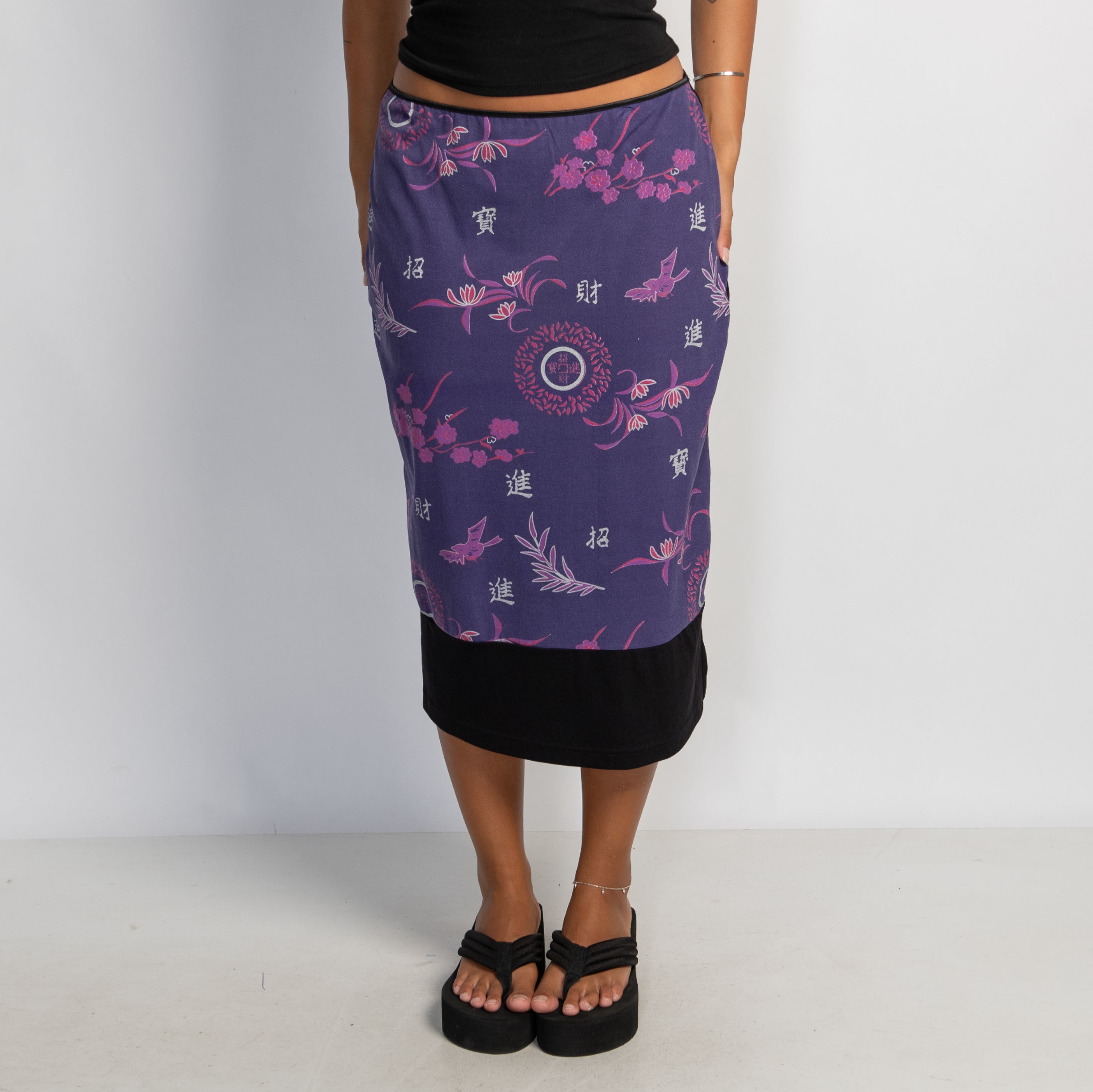 PURPLE PATTERN MIDI SKIRT