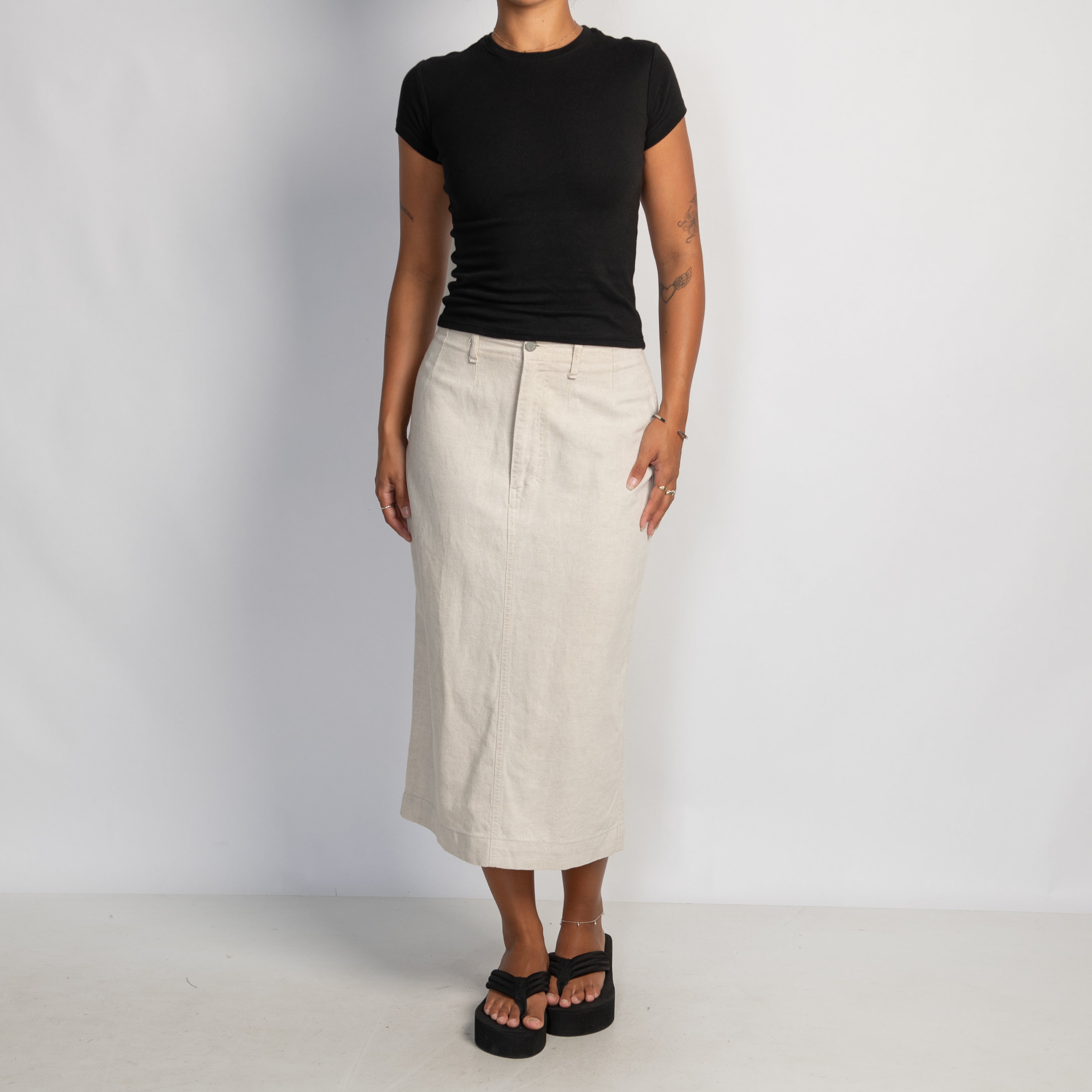CREAM LINEN MIDI SKIRT