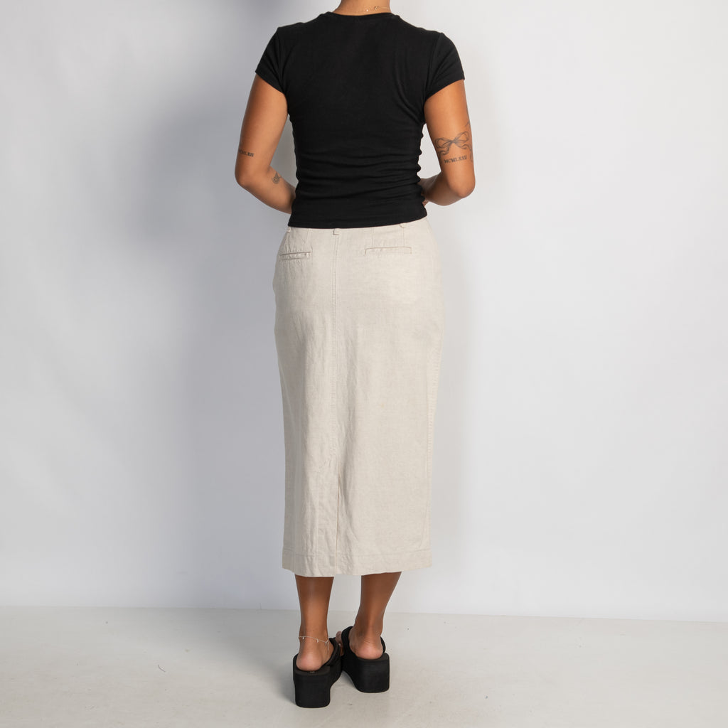 CREAM LINEN MIDI SKIRT