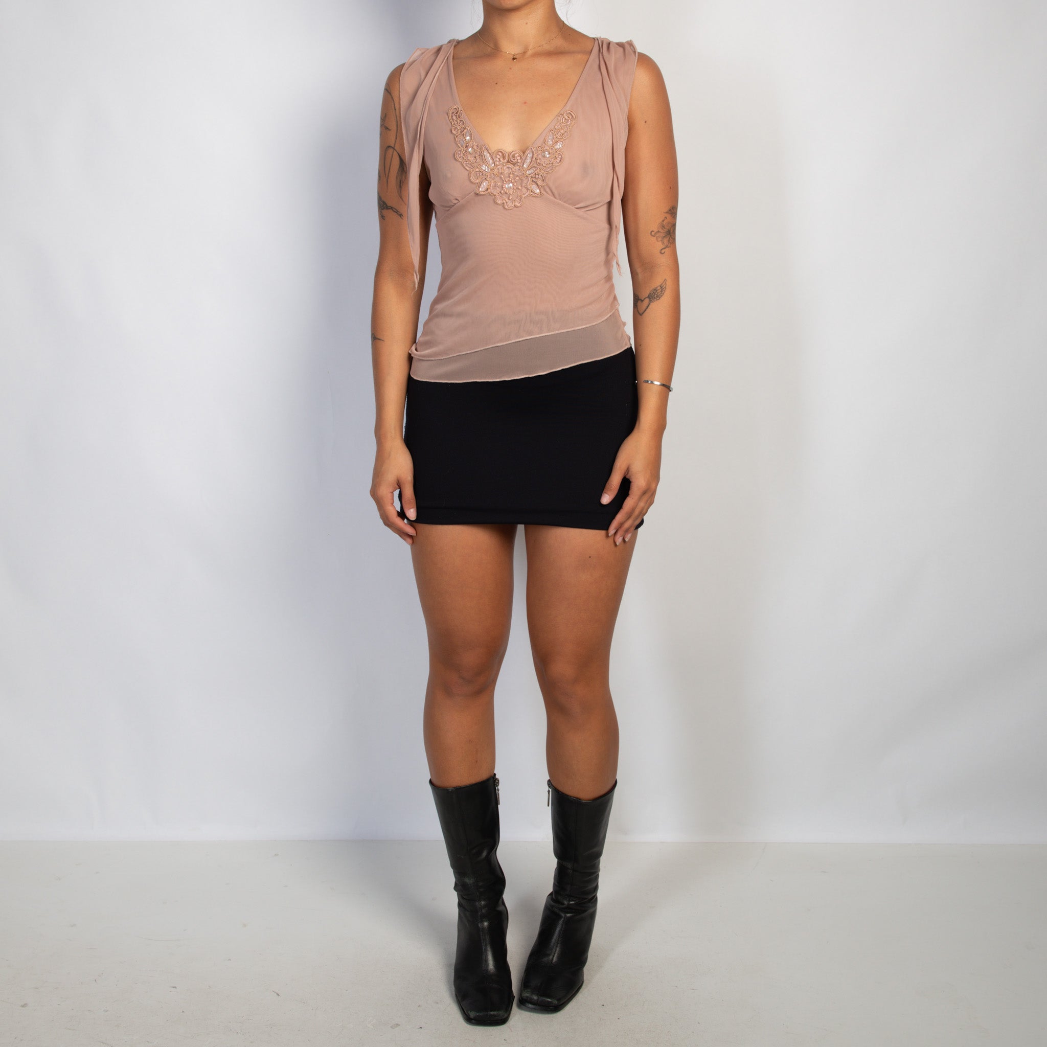 PINK MESH ASYMMETRIC TOP