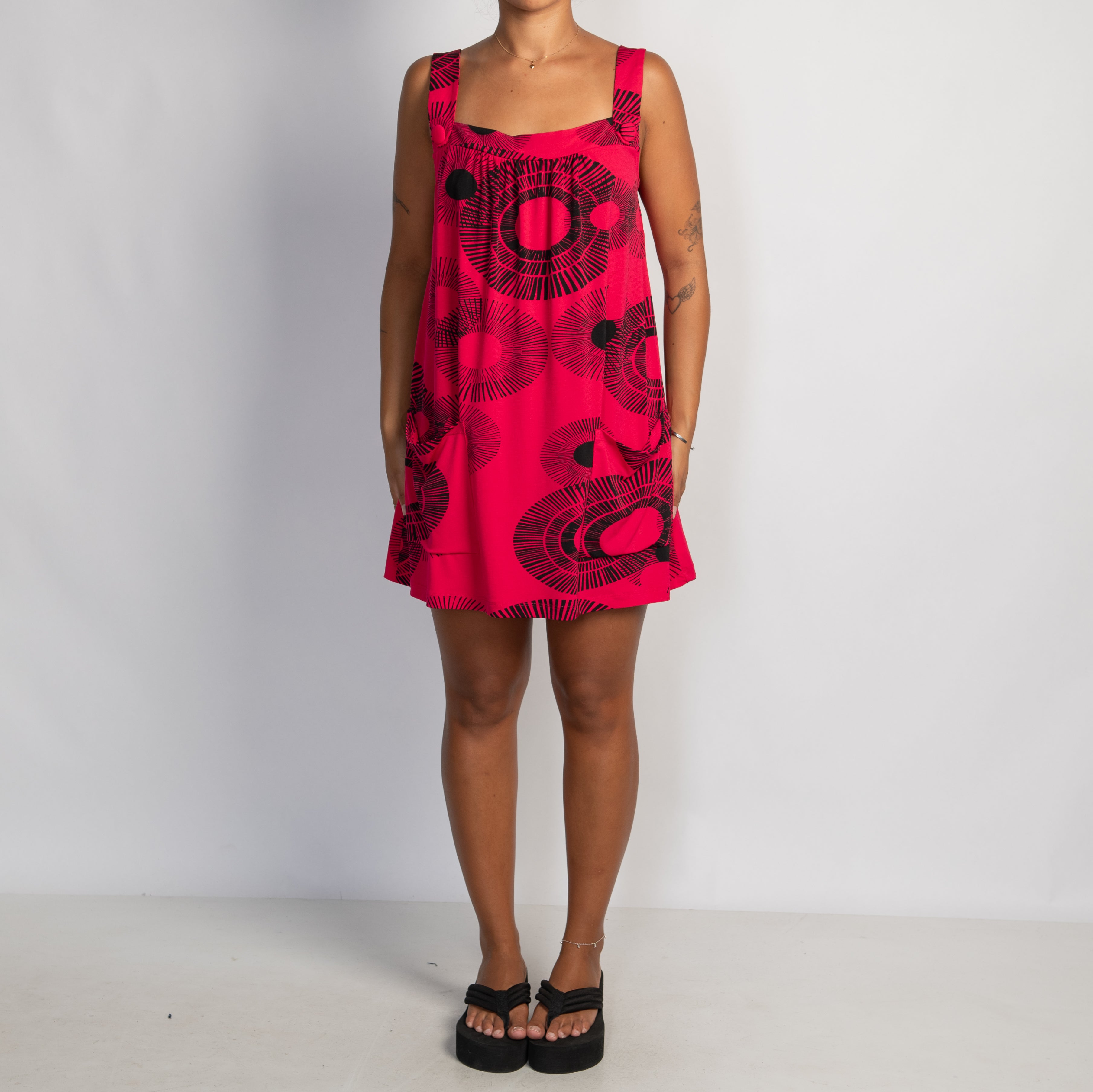 HOT PINK PATTERN MINI DRESS
