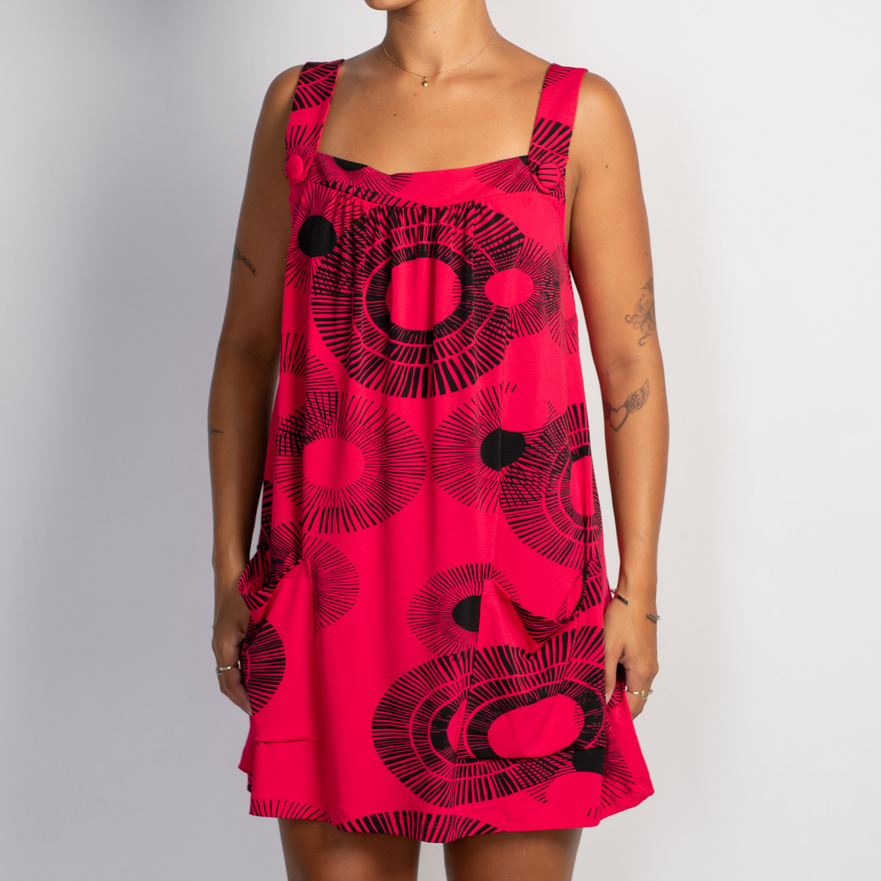 HOT PINK PATTERN MINI DRESS