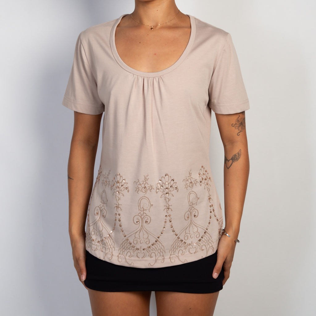 BEIGE SEQUIN PATTERN TOP