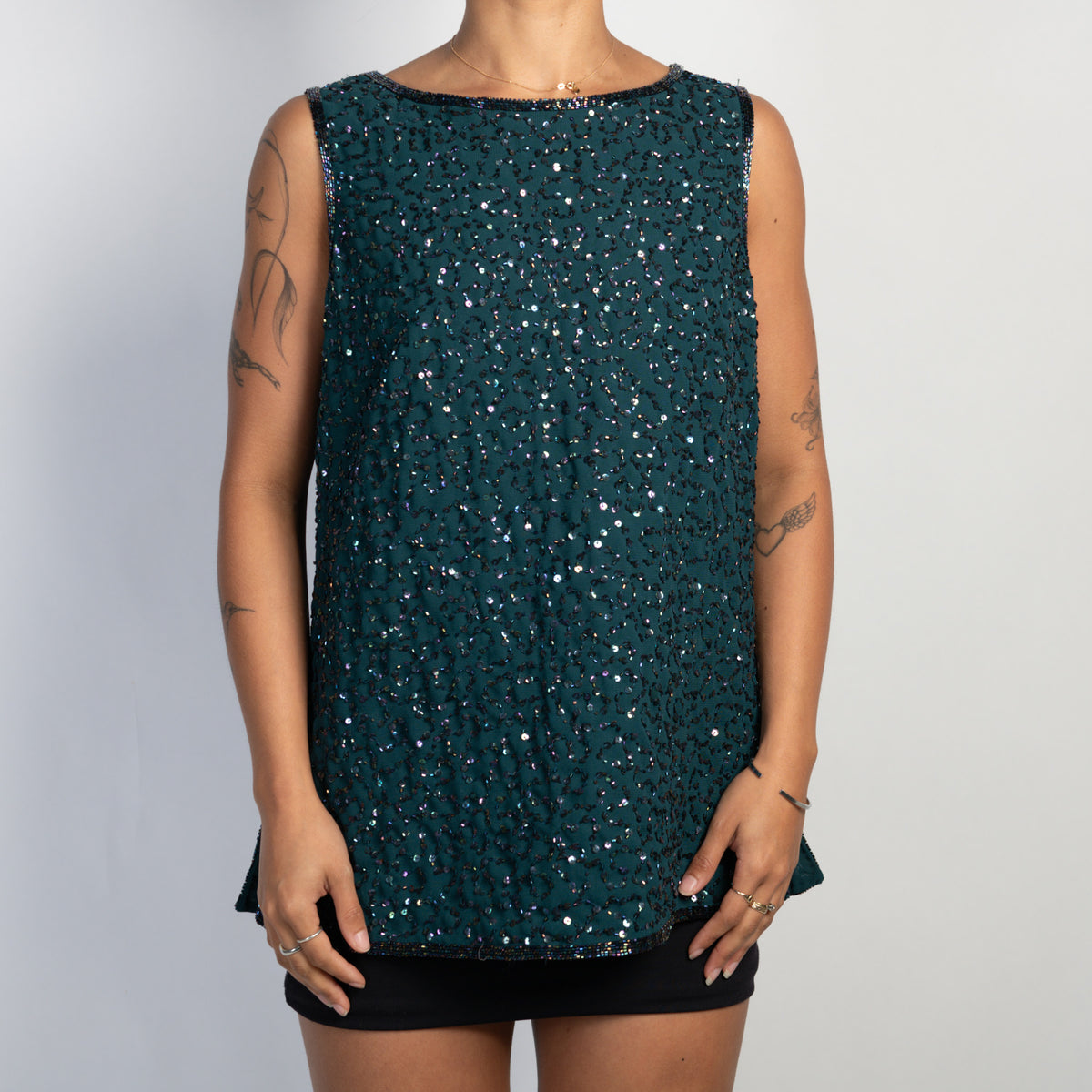TEAL SEQUIN BEADED TOP