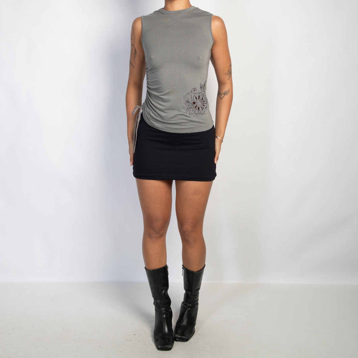 GREY RUCHED TANK TOP