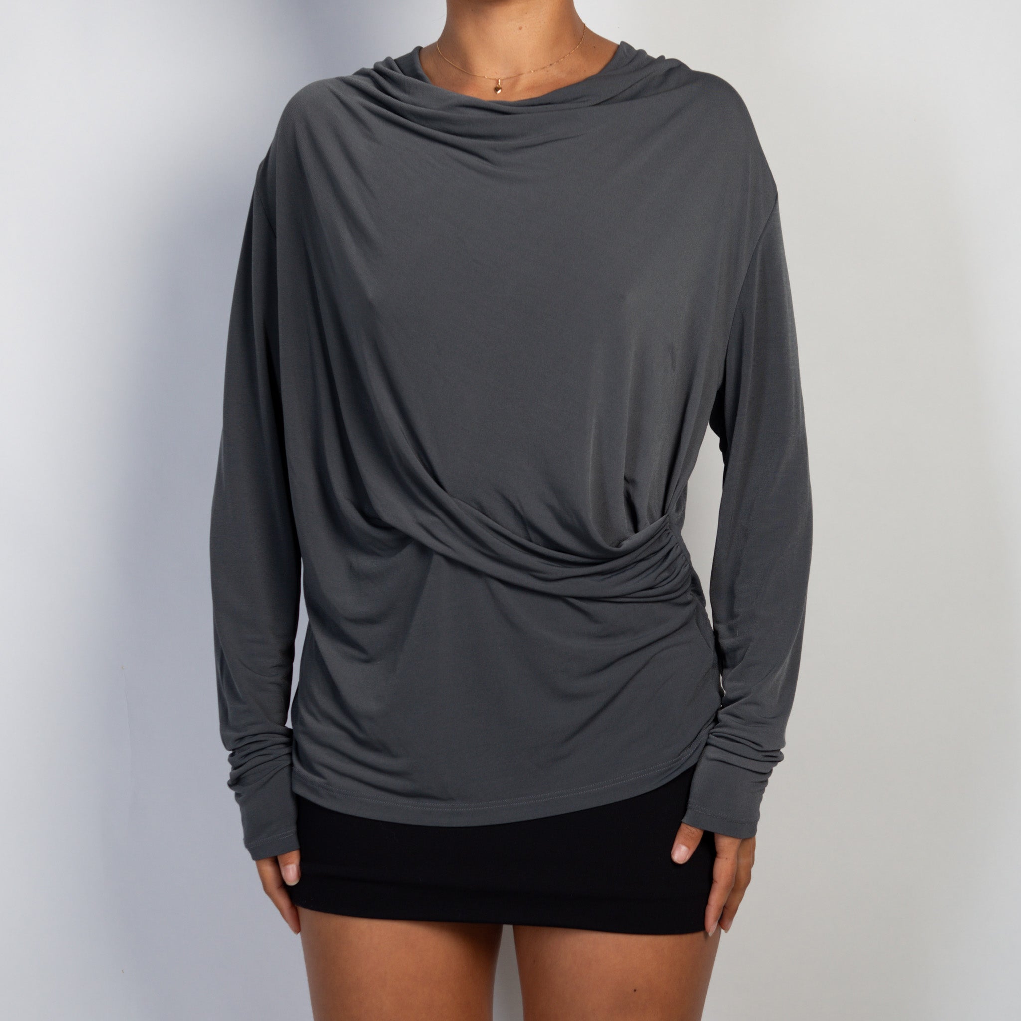 SLATE SLINKY RUCHED TOP