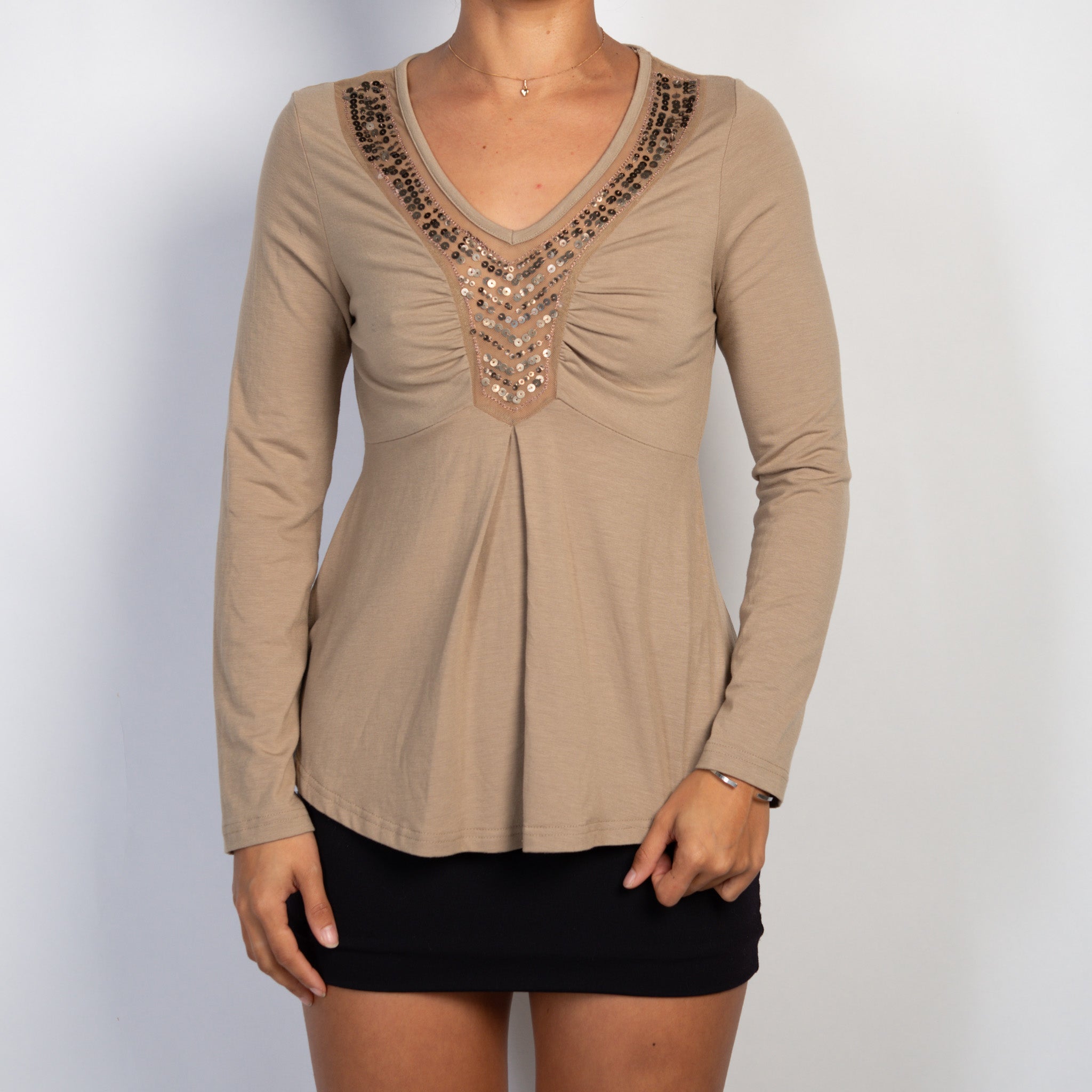 TAN SEQUIN STRETCH TOP