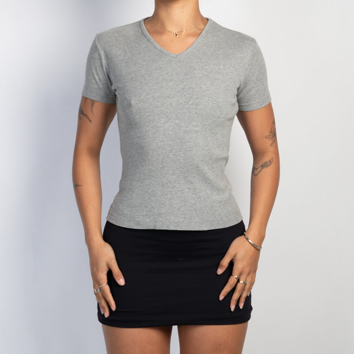 GREY V NECK TEE