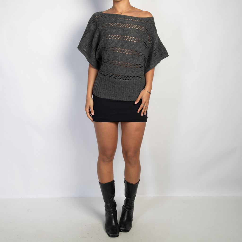 GREY KNIT BATWING TOP