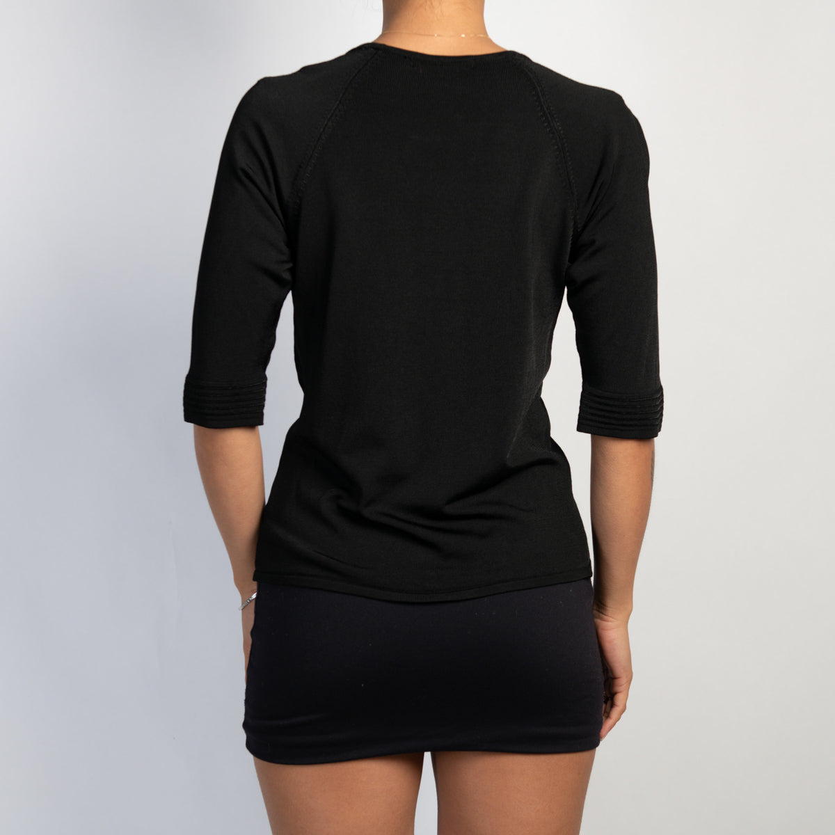 BLACK STRETCH KNIT TOP