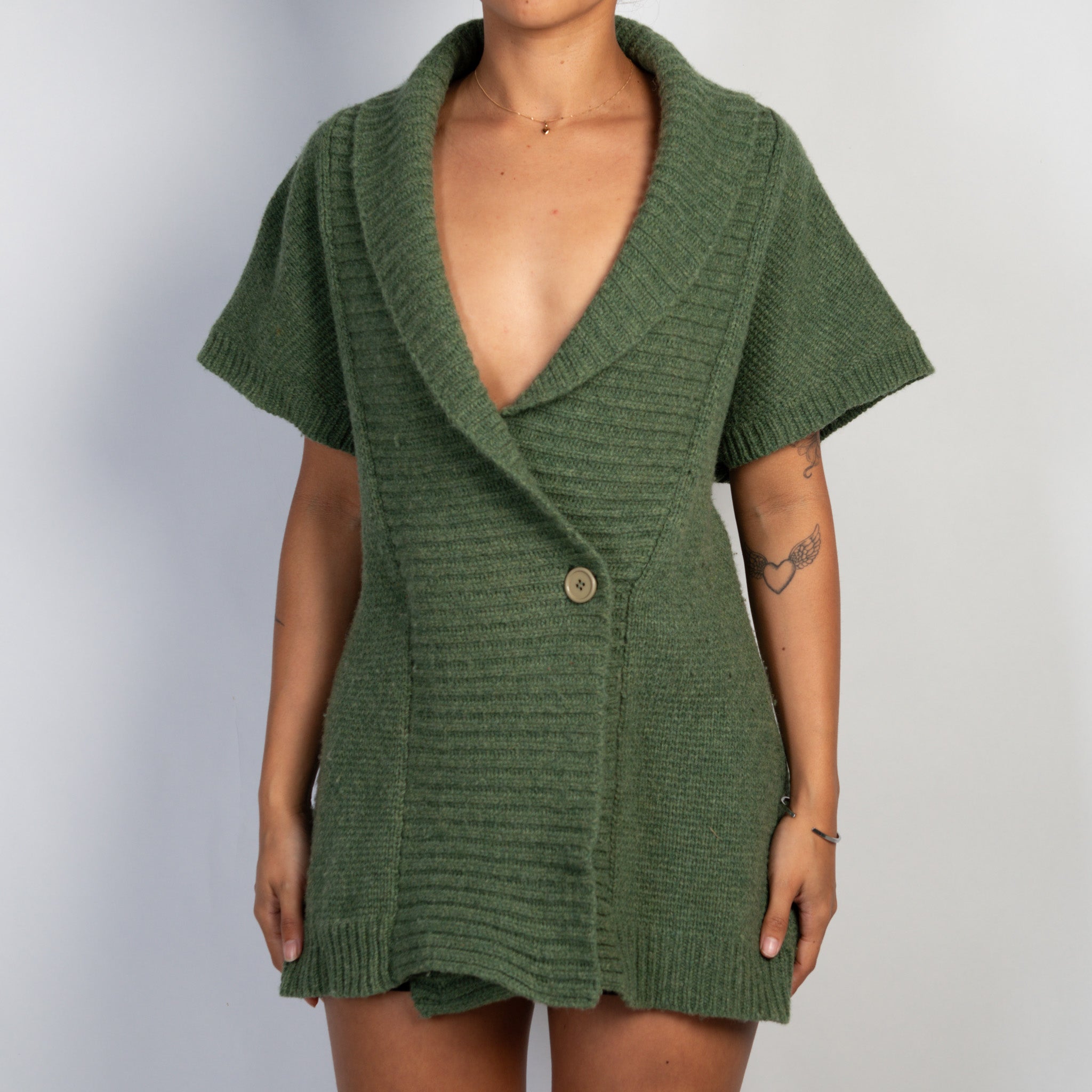 GREEN WOOL CARDIGAN