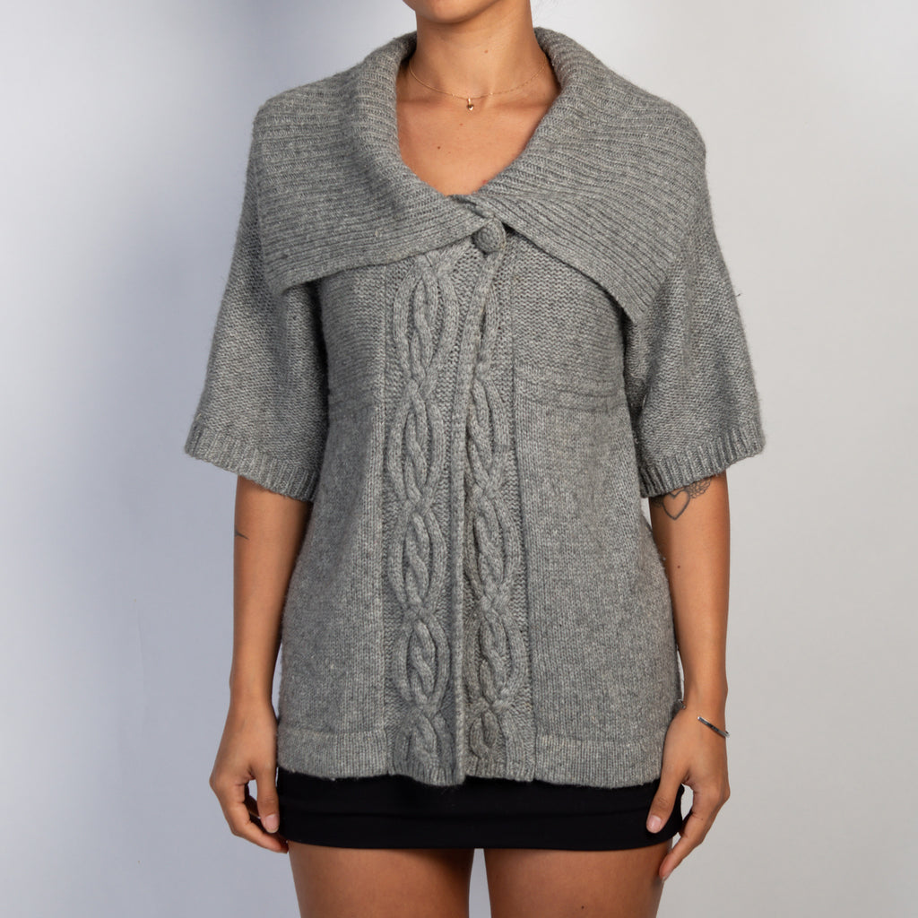 GREY SHORT SLEEVE CARDIGAN