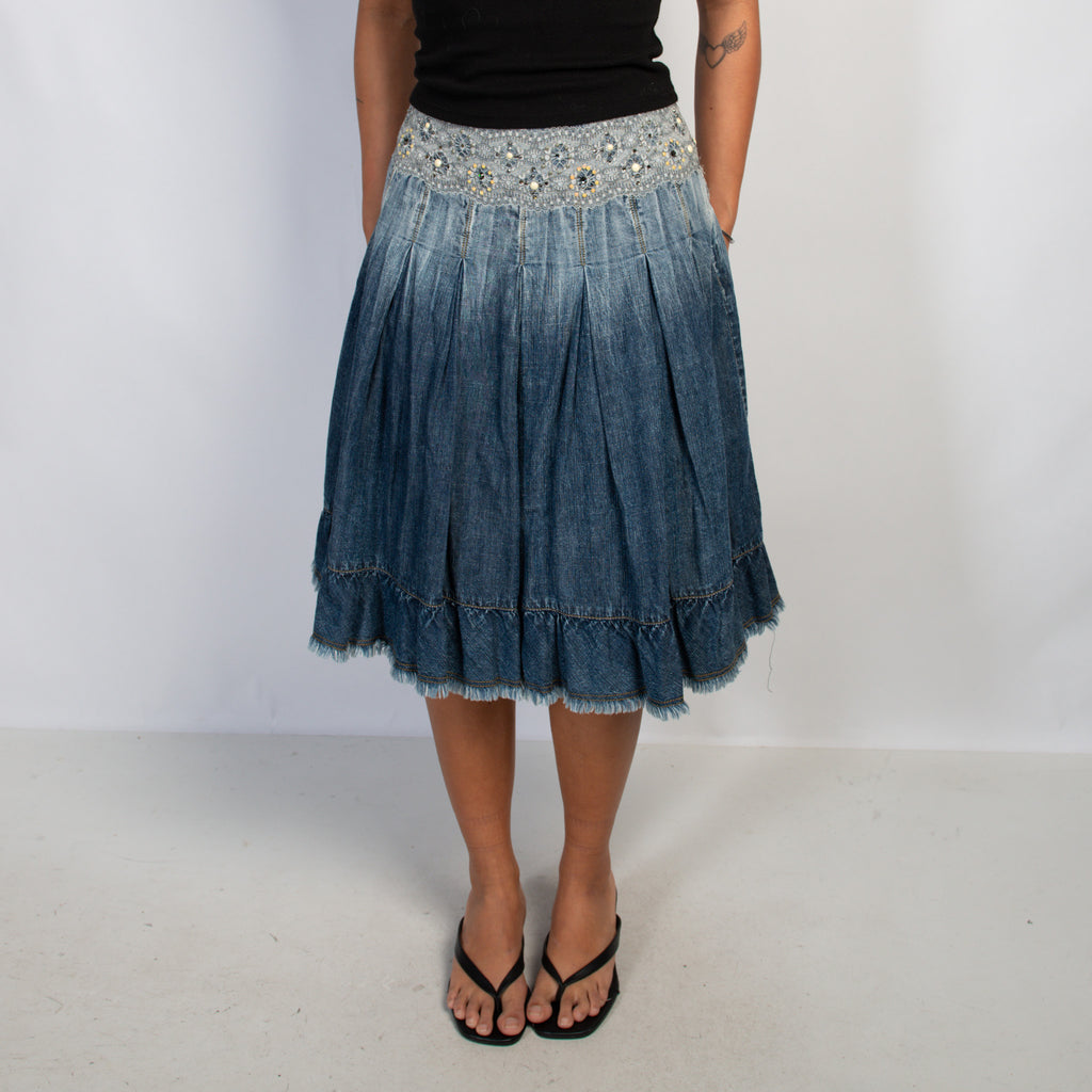 DENIM PLEATED MIDI SKIRT