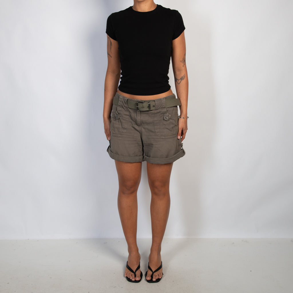 KHAKI CARGO SHORTS + BELT